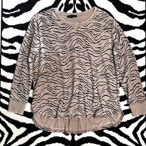 Jane and Delancey Waffle Knit Bengal Cat Tiger Print Long Sleeve Tunic Top Large